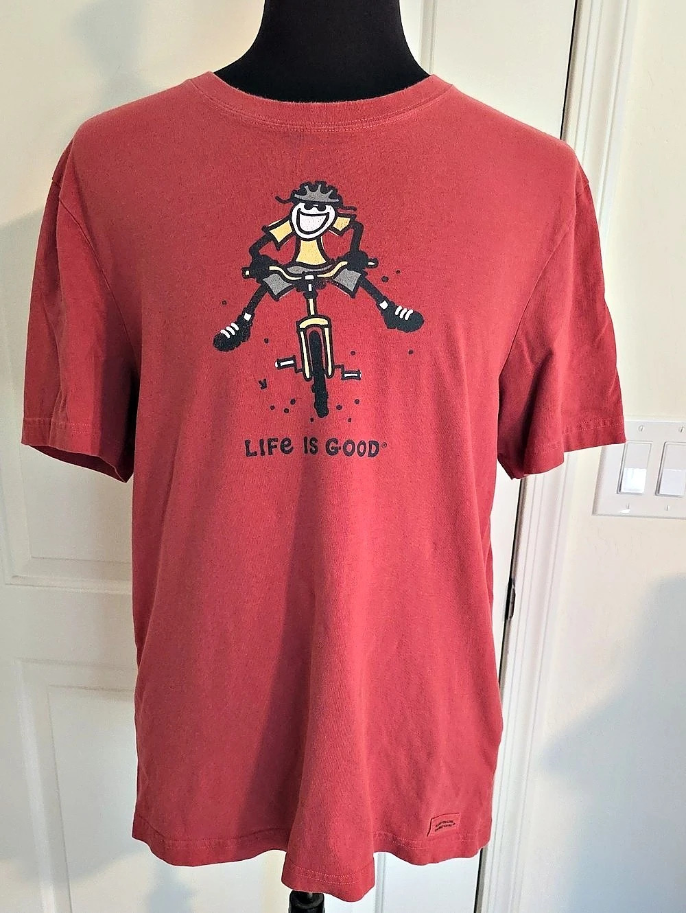 Life Is Good Mountain Biker Crusher Tee Large Red